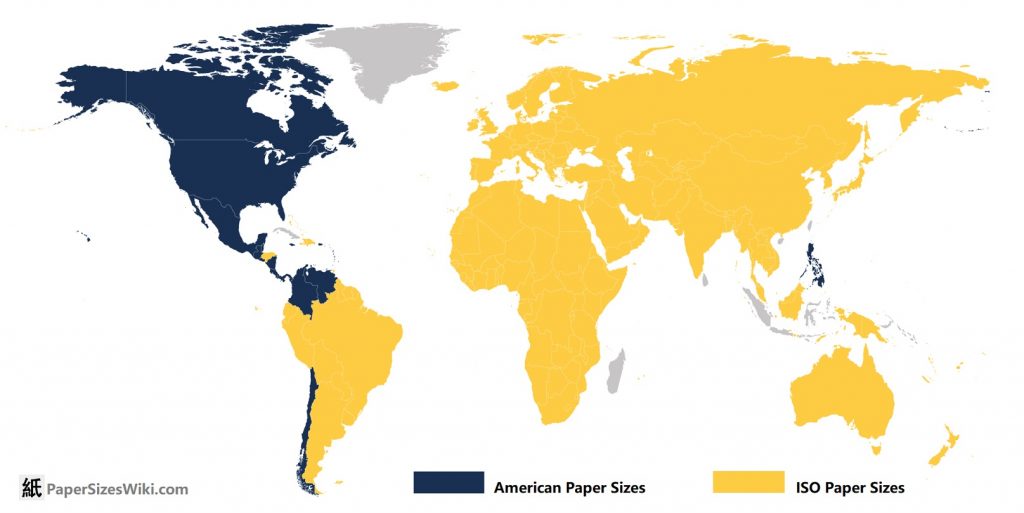 World Regional Distribution of ISO Paper Sizes and American Paper Sizes