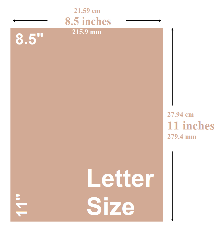 8.5 x 11 Letter Paper Size in inches, cm, mm